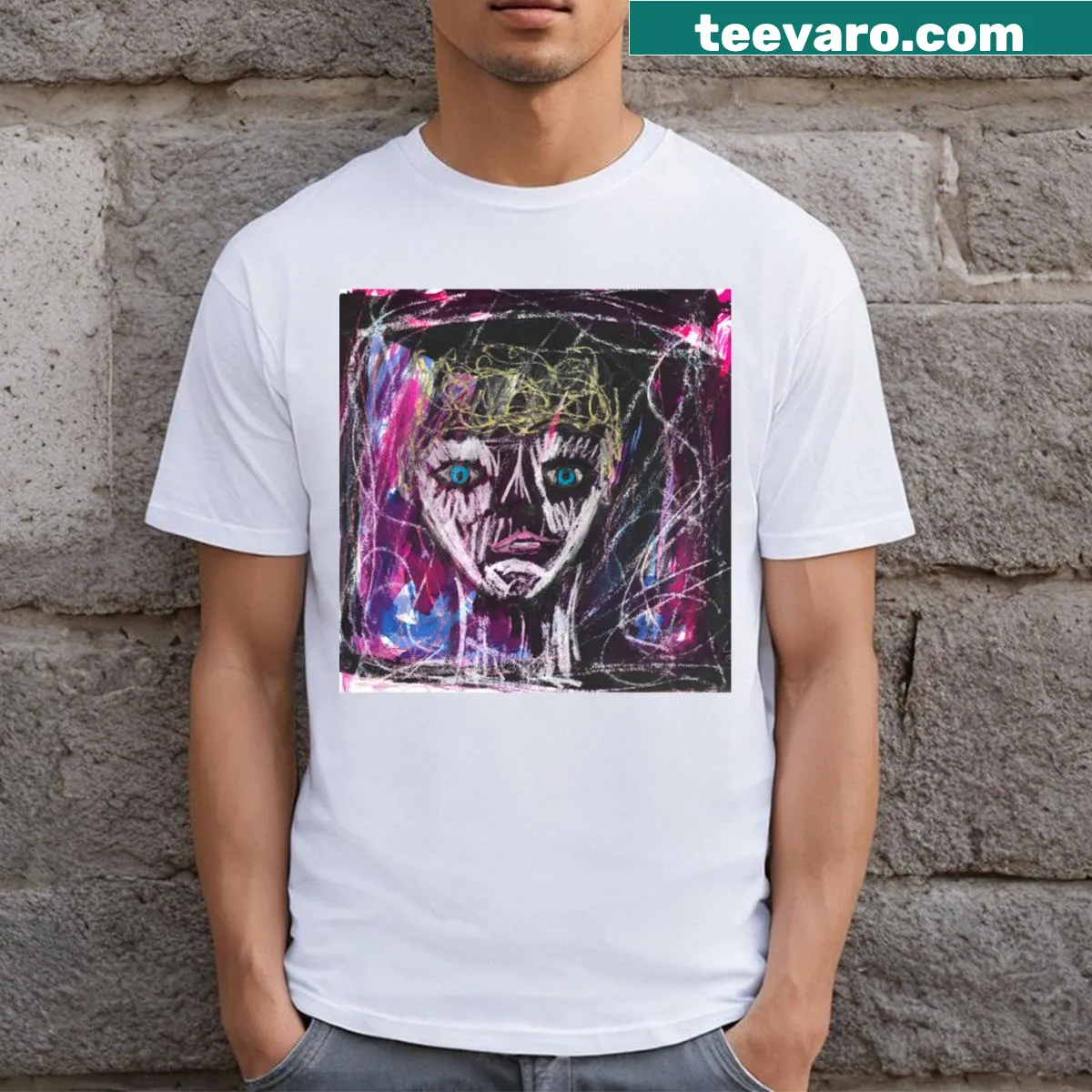 Illustration of blue eyes on a T-shirt — on a men's t-shirt