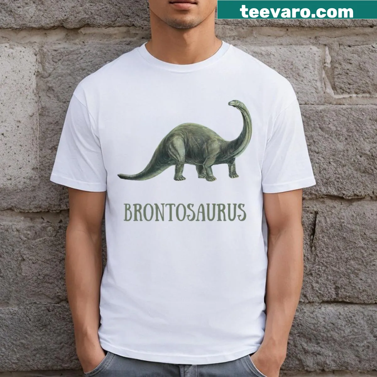 Cartoon T-shirt featuring a playful Brontosaurus design — on a men's t-shirt