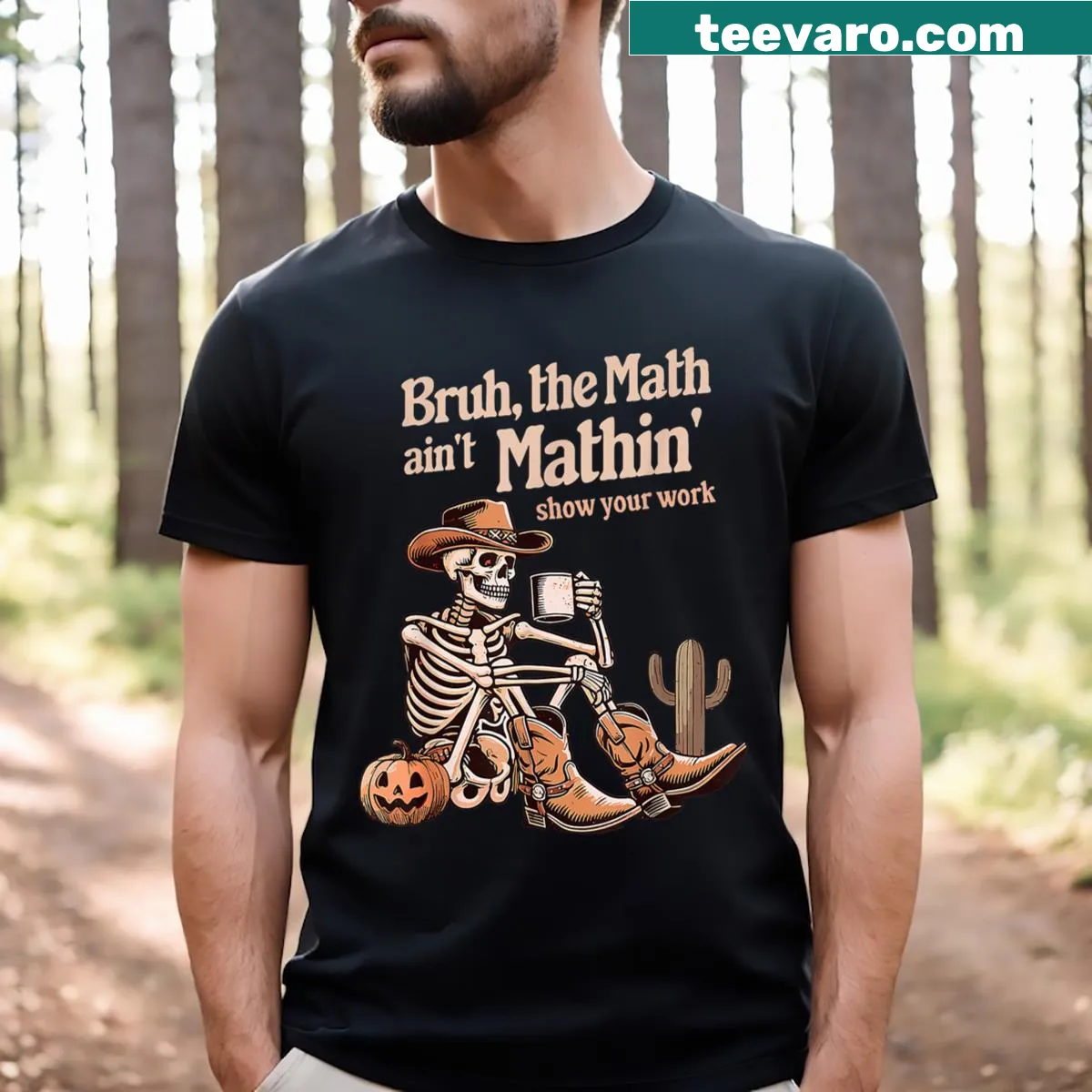 Halloween teacher t-shirt featuring 'Bruh, The Math Ain't Mathin'' text — on a men's t-shirt