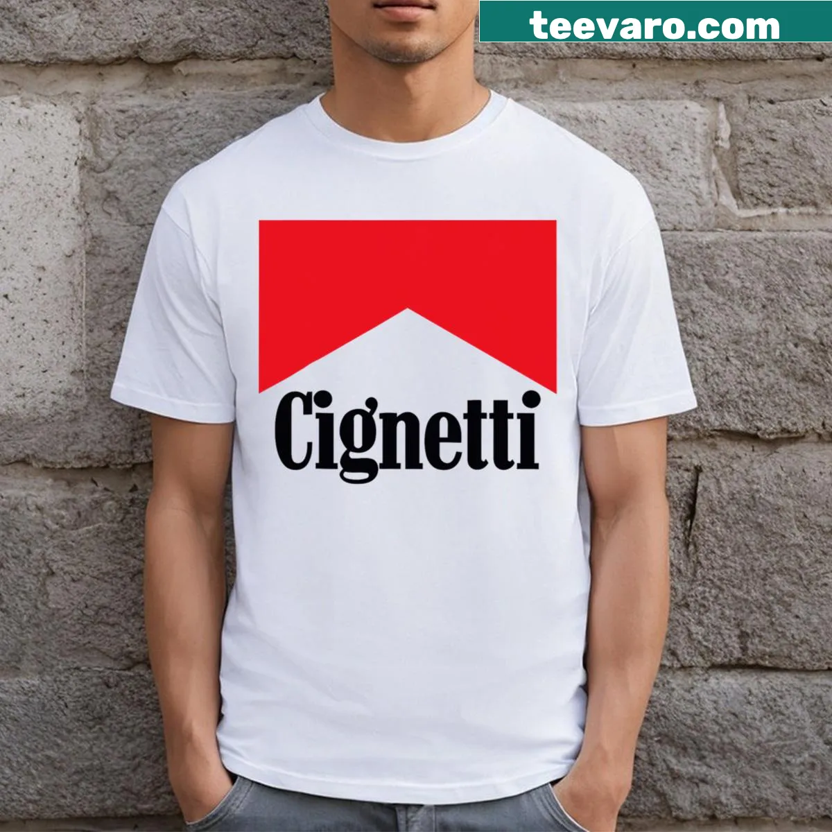 Minimalist Cignetti Tee with elegant typography — on a men's t-shirt