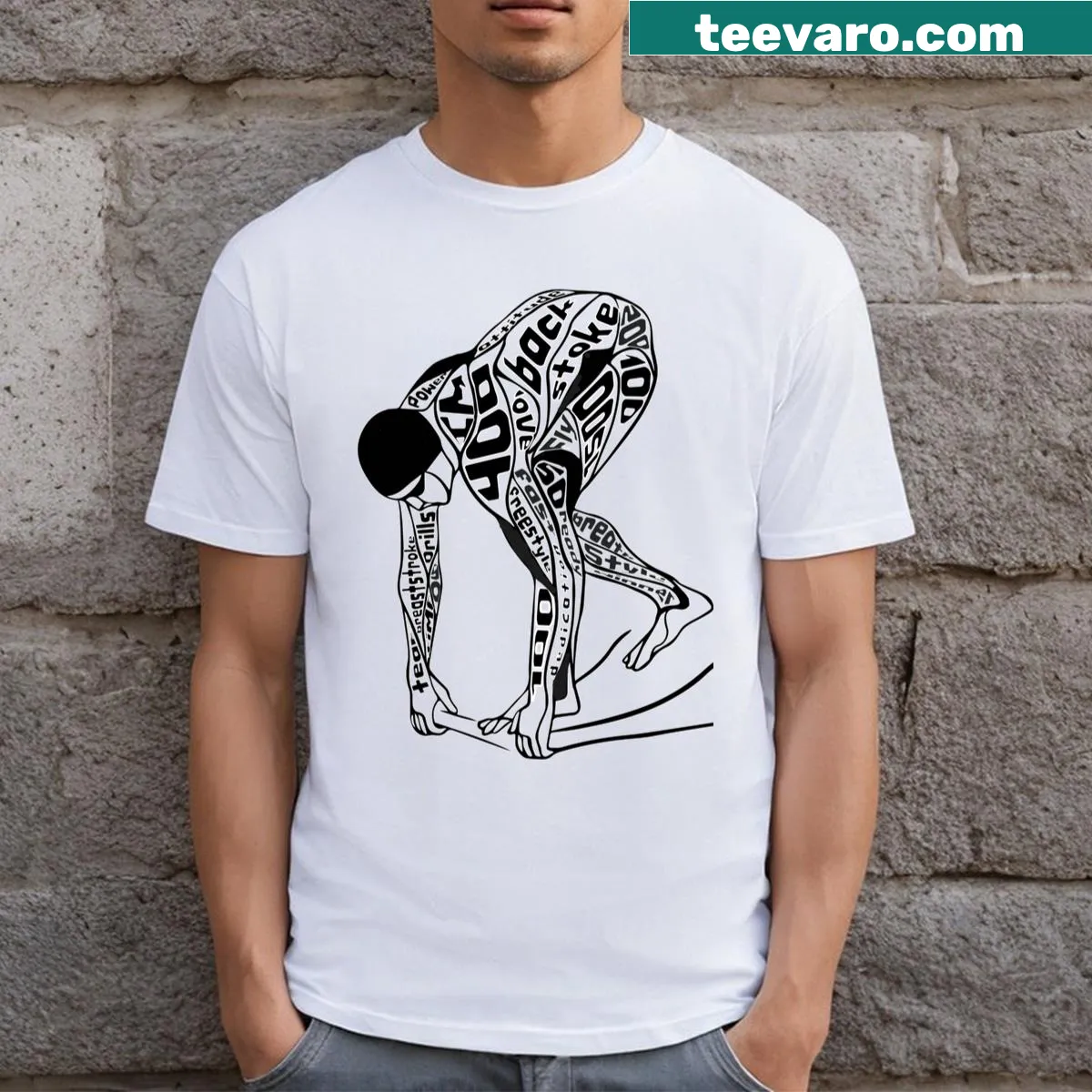 Bold typography art for swimming on a t-shirt — on a men's t-shirt