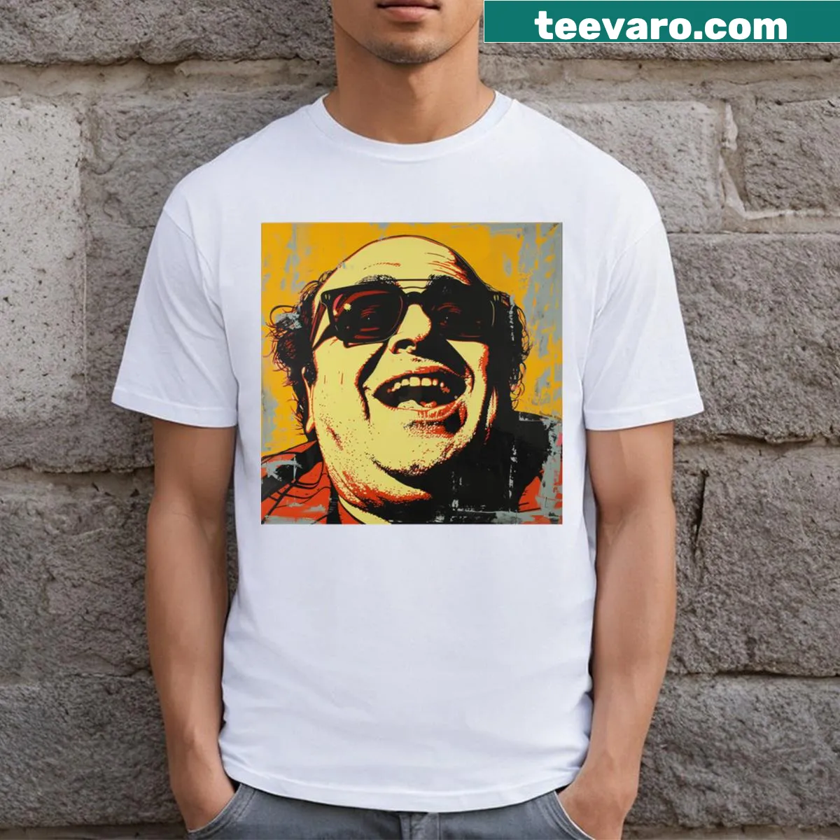 T-shirt featuring dynamic neon art with abstract shapes — on a men's t-shirt