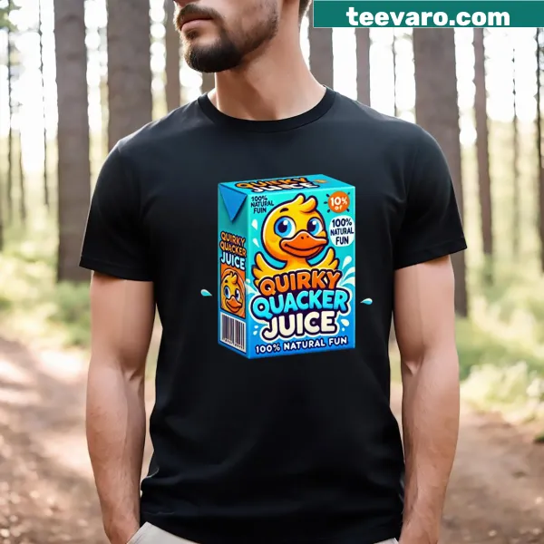 Cartoon duck with a juice box on a fun T-shirt for kids.