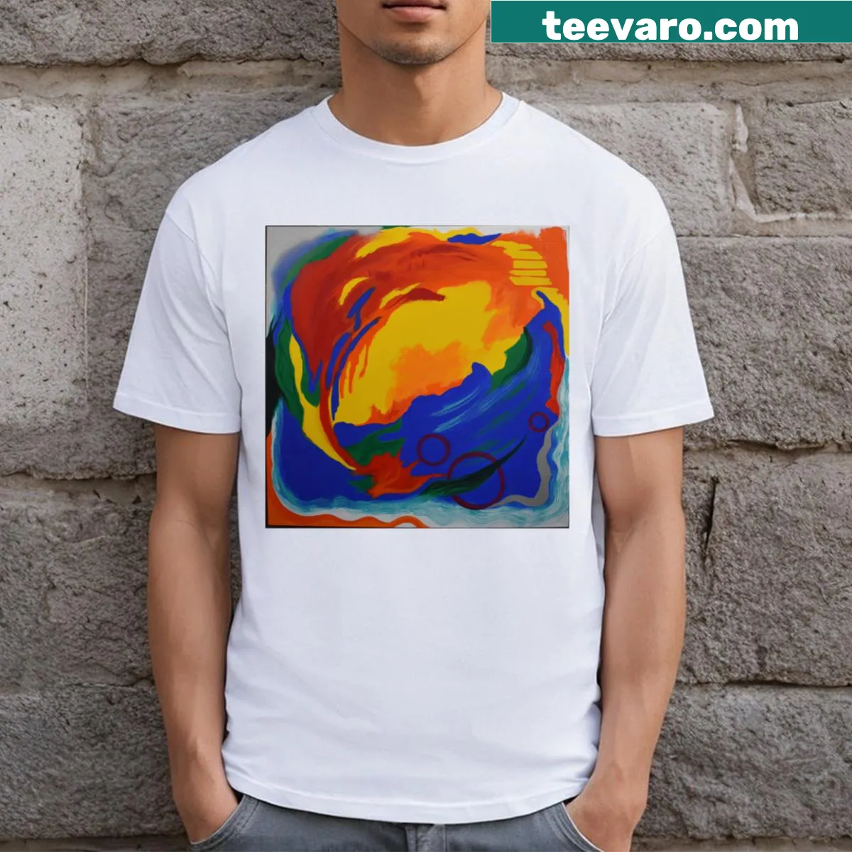 Long T-shirt with an artistic outdoor-themed design — on a men's t-shirt
