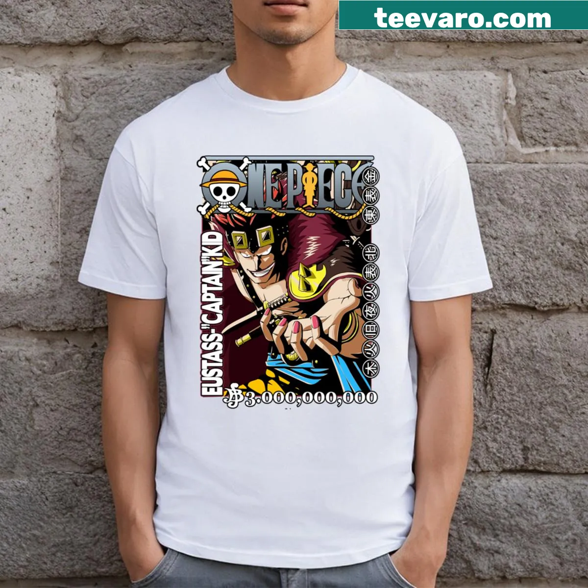 Dynamic graphic T-shirt of Eustass Kid as a bounty hunter. — on a men's t-shirt