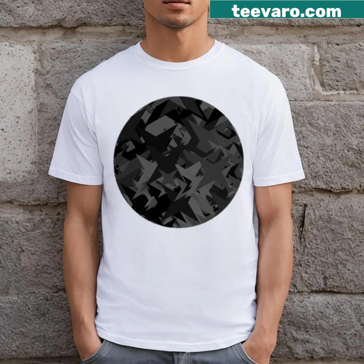 T-shirt featuring a variety of intricate patterns in a stylish design. — on a men's t-shirt