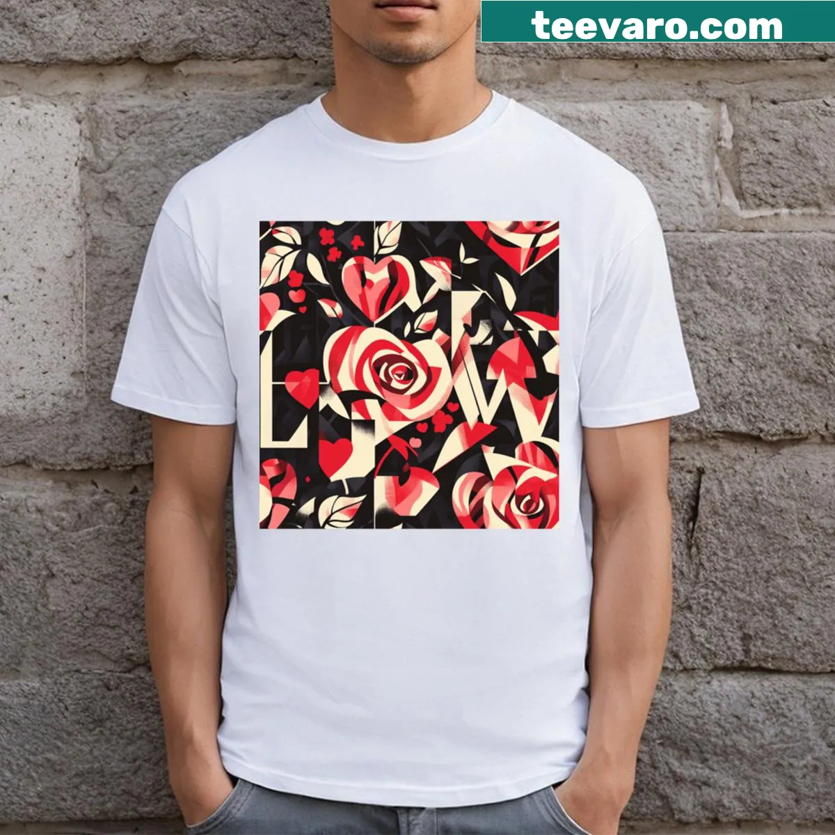 Minimalist geometric graphic depicting affection on a casual t-shirt. — on a men's t-shirt