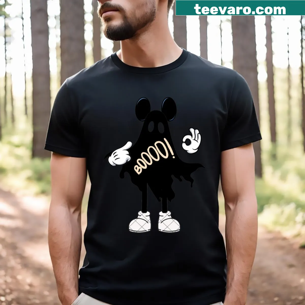 Cute T-shirt featuring a spooky mouse for Halloween — on a men's t-shirt