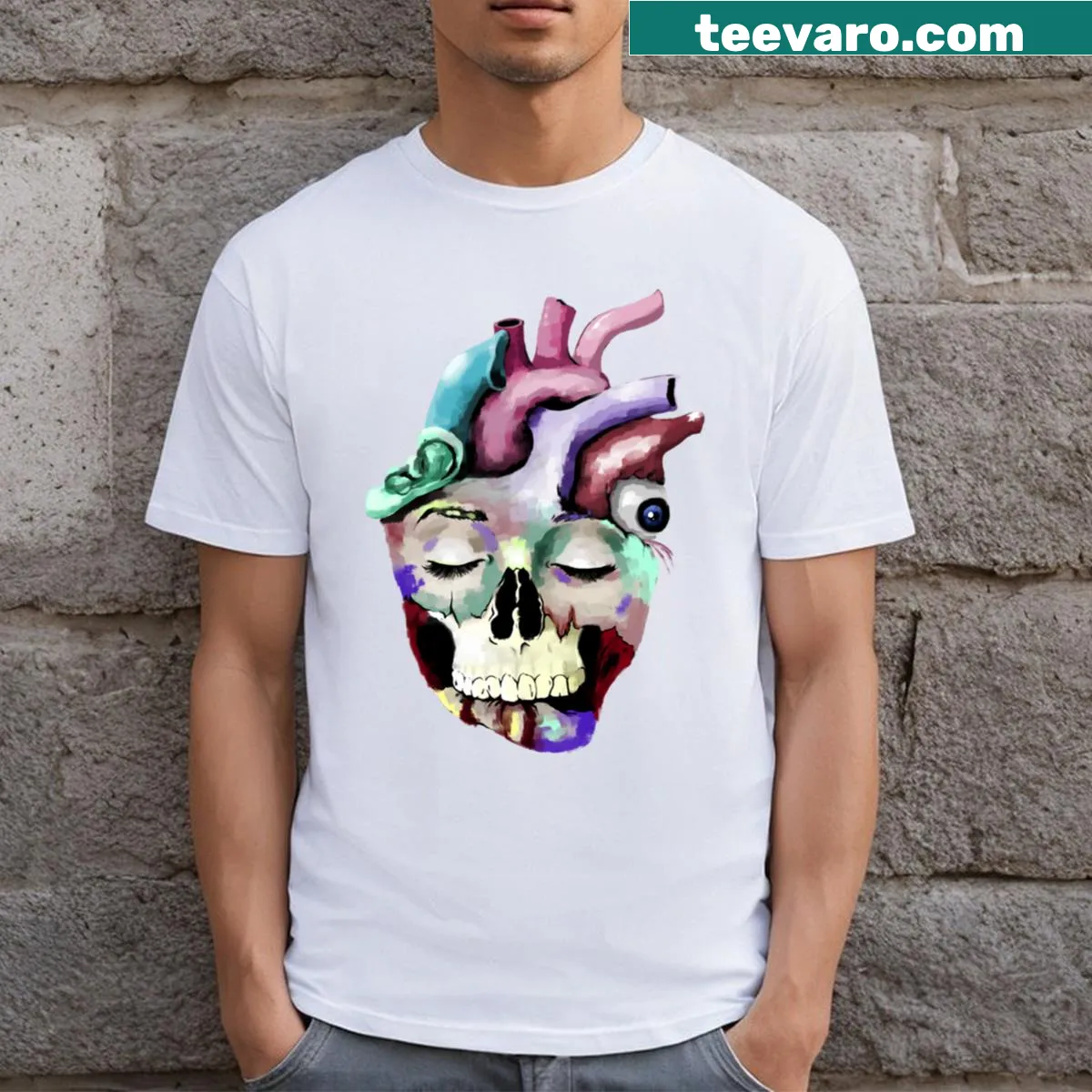 Minimalist heart-themed t-shirt design — on a men's t-shirt