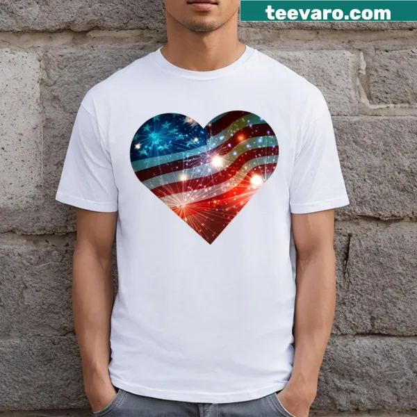 Heart-shaped flag T-shirt with a creative illustration of the national flag