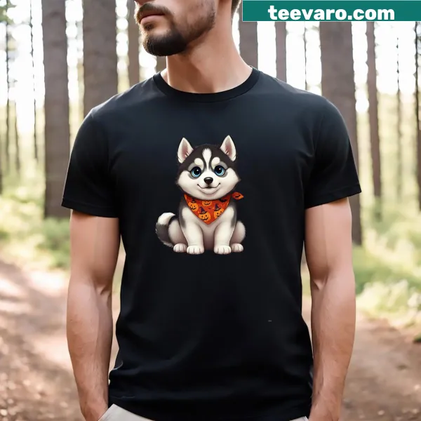 Cute husky in Halloween attire for dog lovers and Halloween fans.