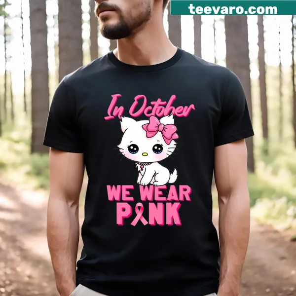 Cat with pink bow graphic promoting Breast Cancer Awareness in October