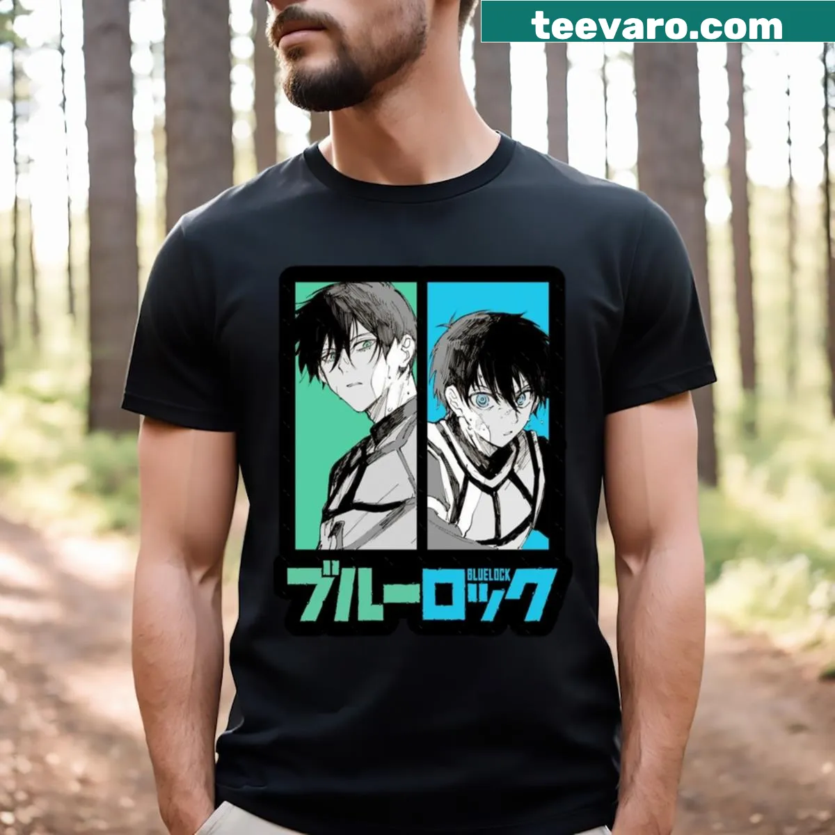 T-shirt featuring Isagi and Rin from sports anime — on a men's t-shirt