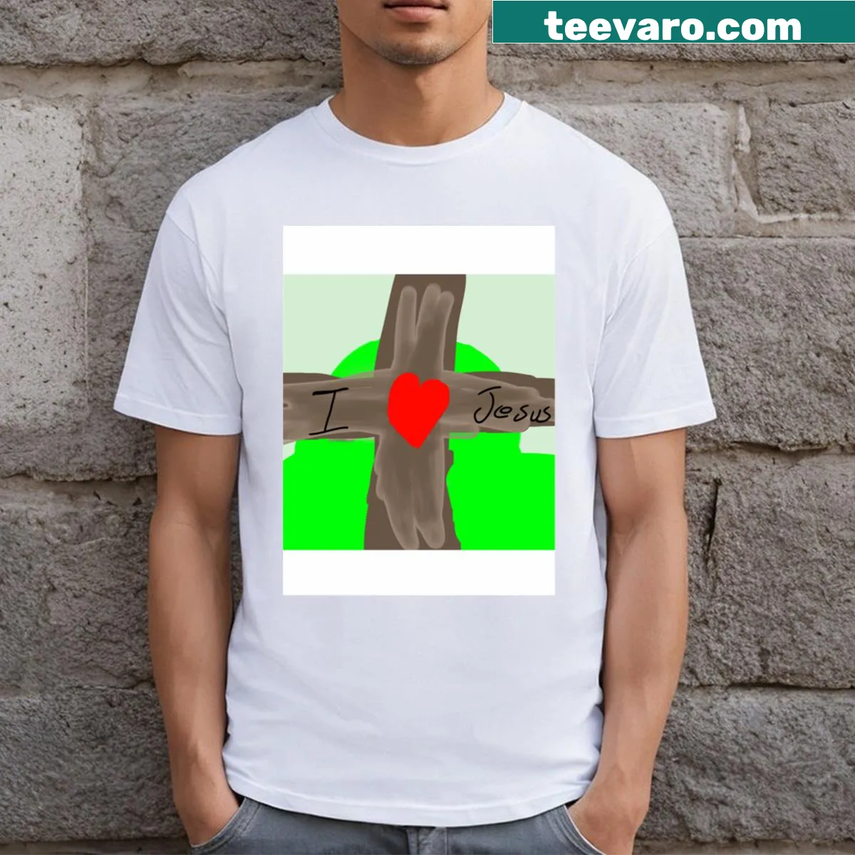 Simple typography t-shirt declaring 'Jesus Loves U' for everyday wear — on a men's t-shirt