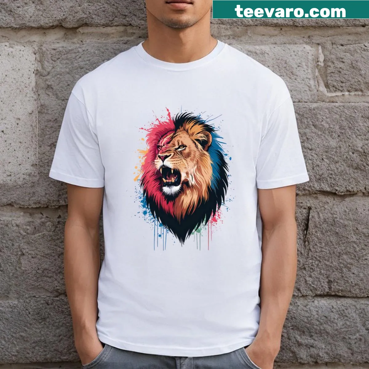Majestic lion graphic T-shirt showcasing strength and beauty — on a men's t-shirt