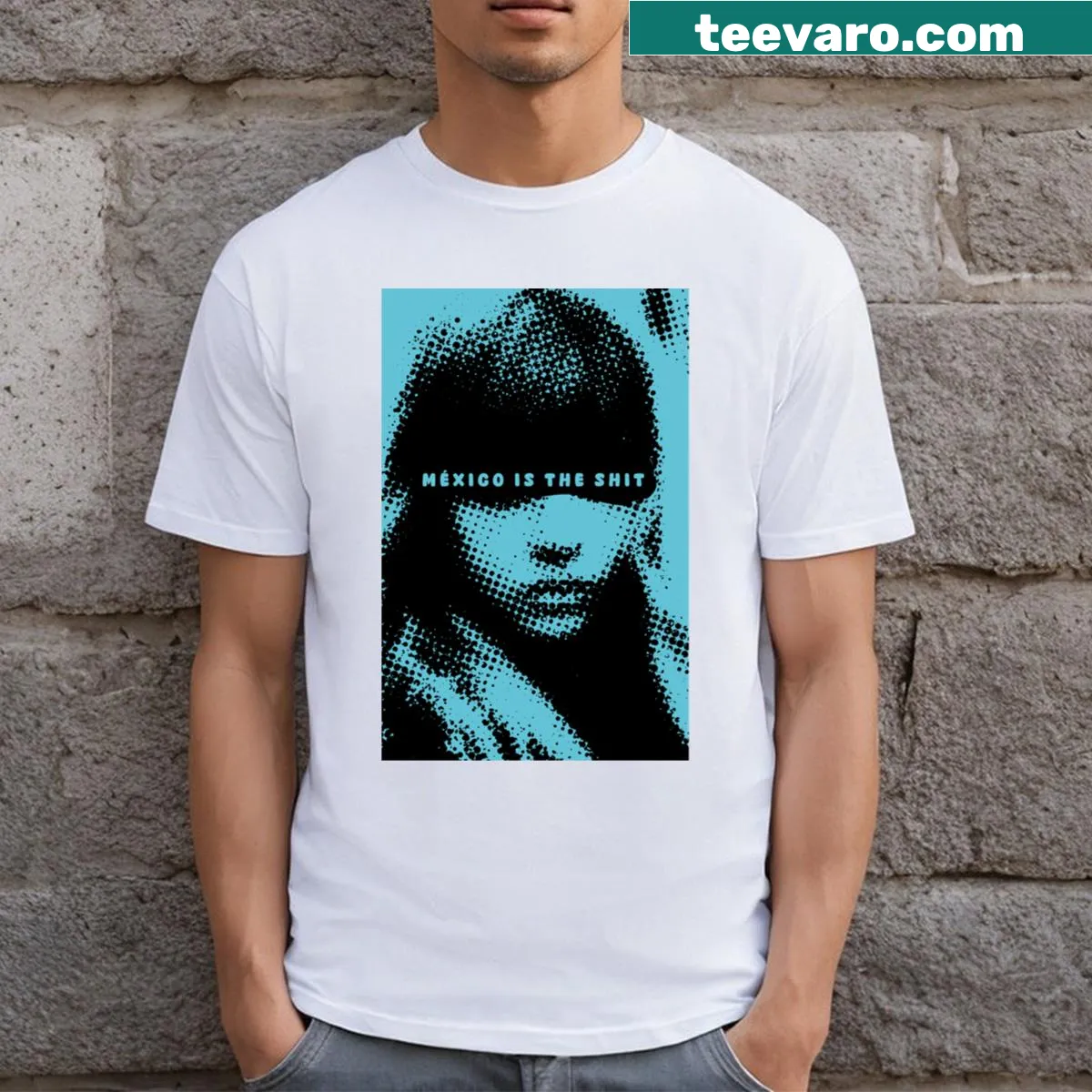 T-shirt featuring the phrase 'Mexico Is The Wave' in bold typography. — on a men's t-shirt