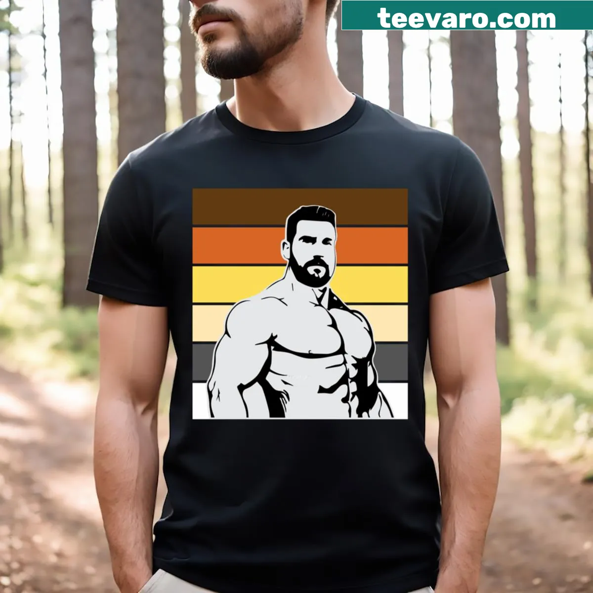 Muscle Man t-shirt featuring a flexing figure graphic — on a men's t-shirt