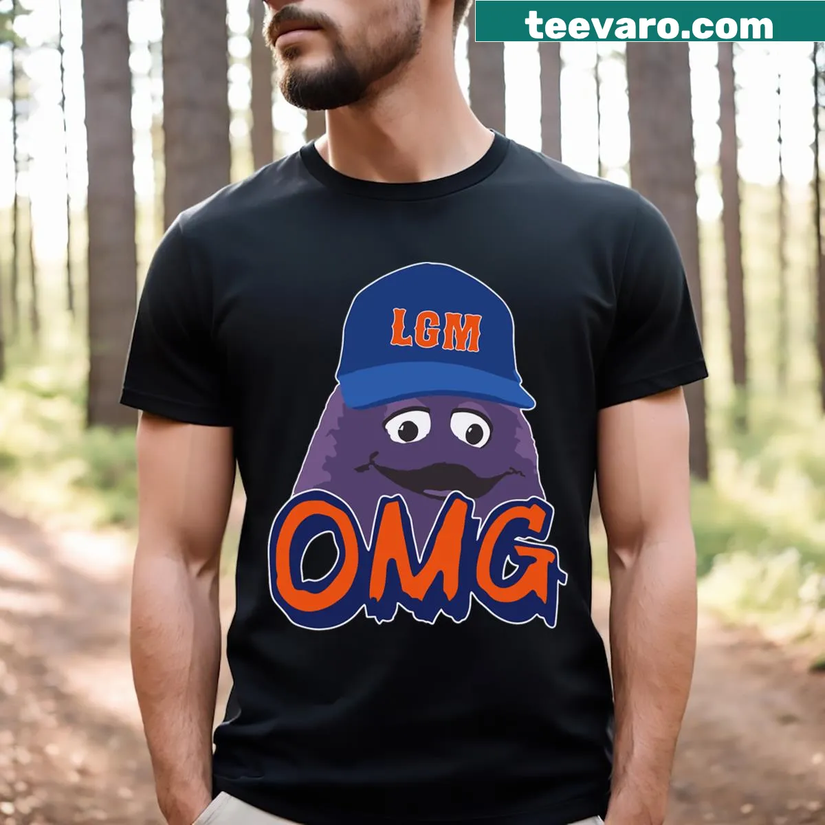 T-shirt with the phrase 'New York Omg Lfgm' in bold typography. — on a men's t-shirt