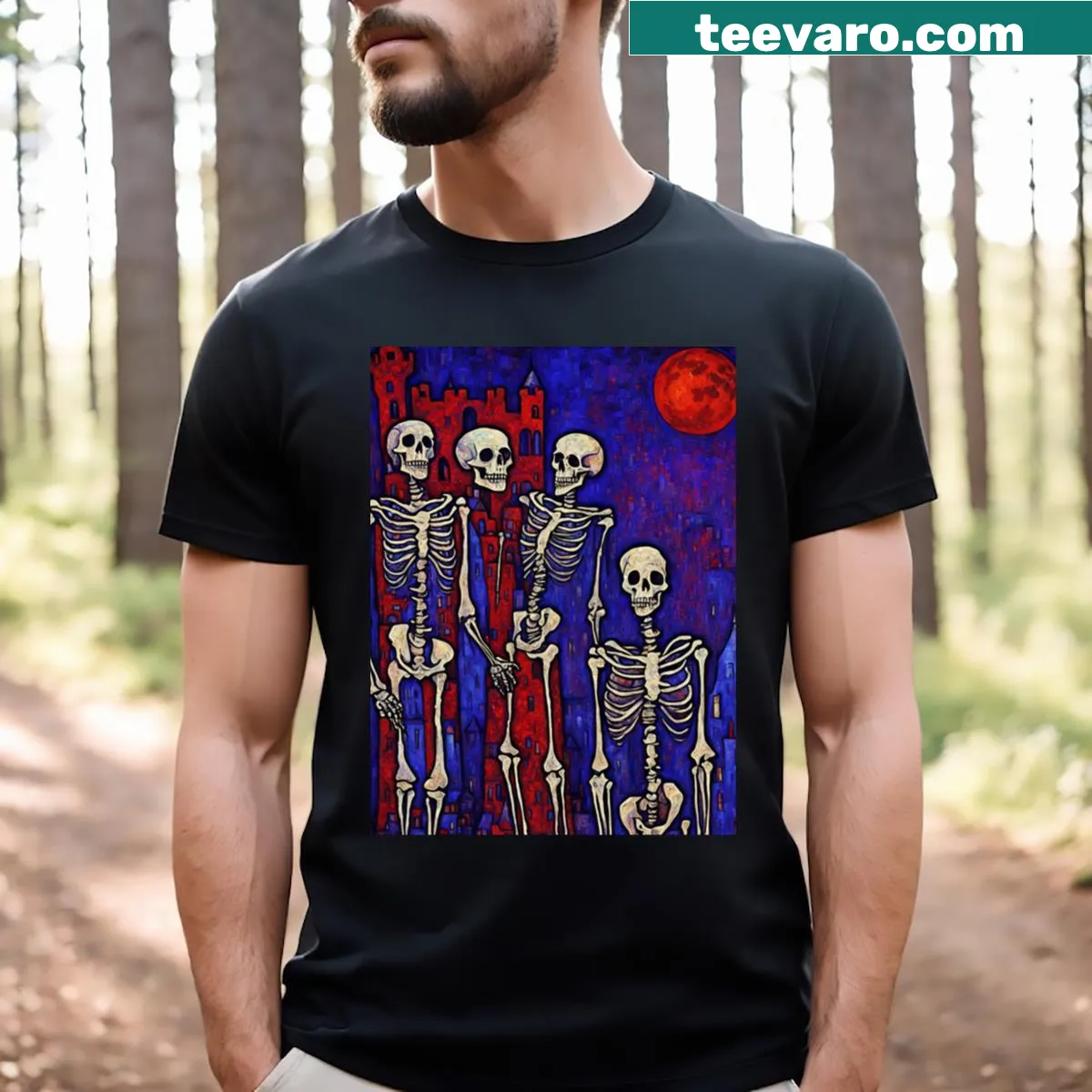 Charming skeleton graphic T-shirt celebrating friendship — on a men's t-shirt