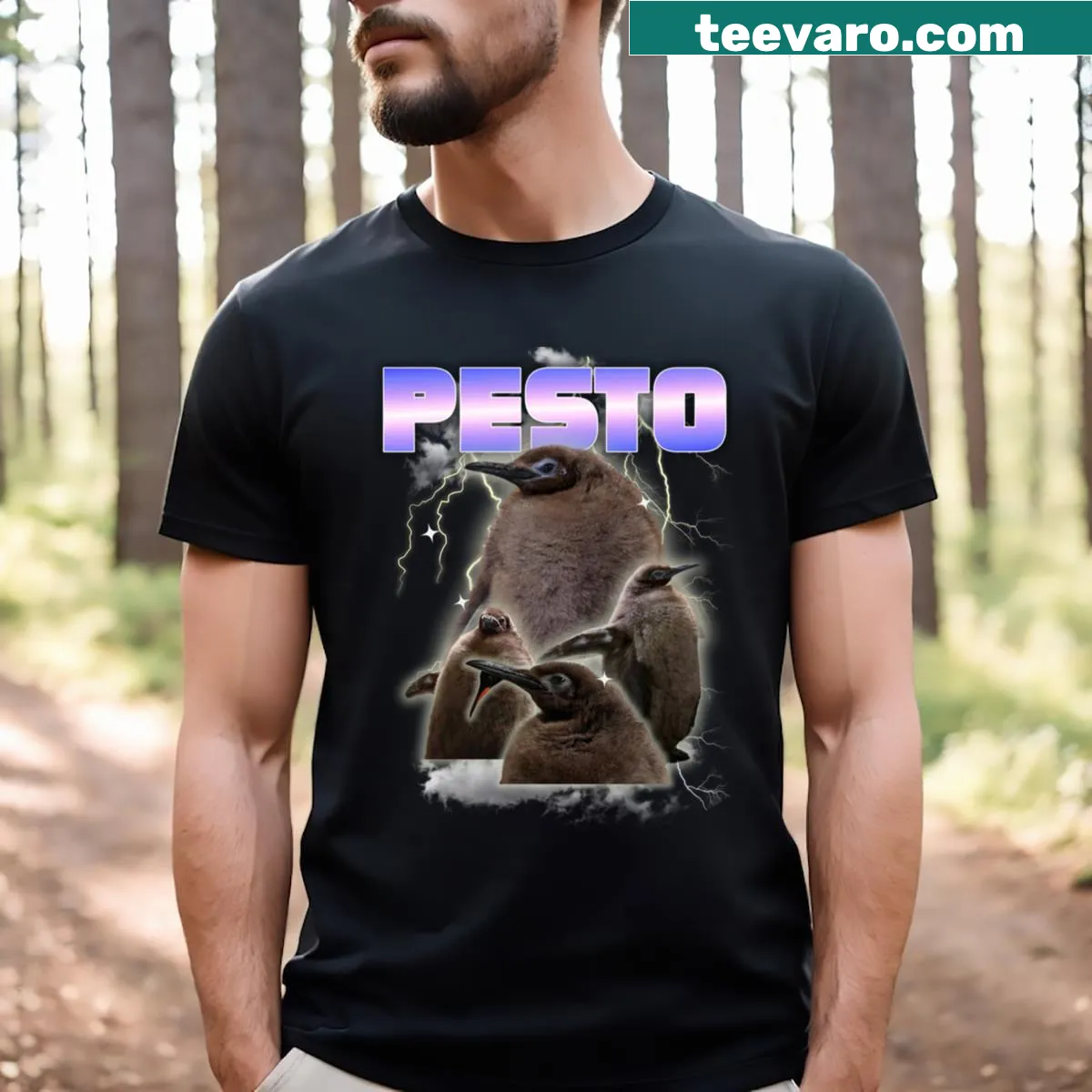 Retro shirt featuring a large nostalgic penguin design — on a men's t-shirt