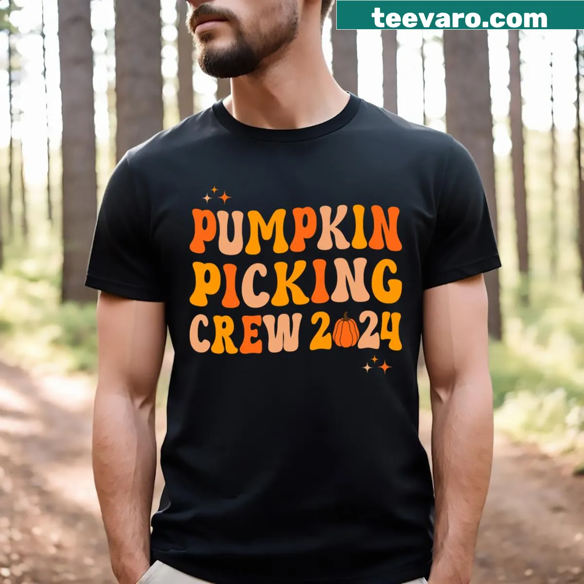 Vintage-style t-shirt for family matching, featuring 'Pumpkin Picking Crew 2024'. — on a men's t-shirt