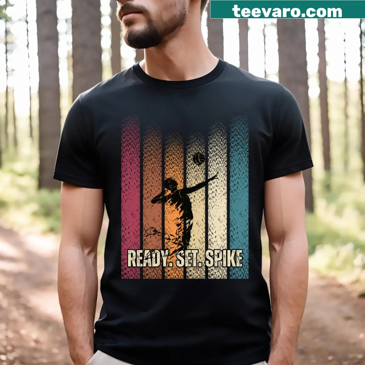 T-shirt featuring the phrase 'Readysetspike' in bold typography — on a men's t-shirt