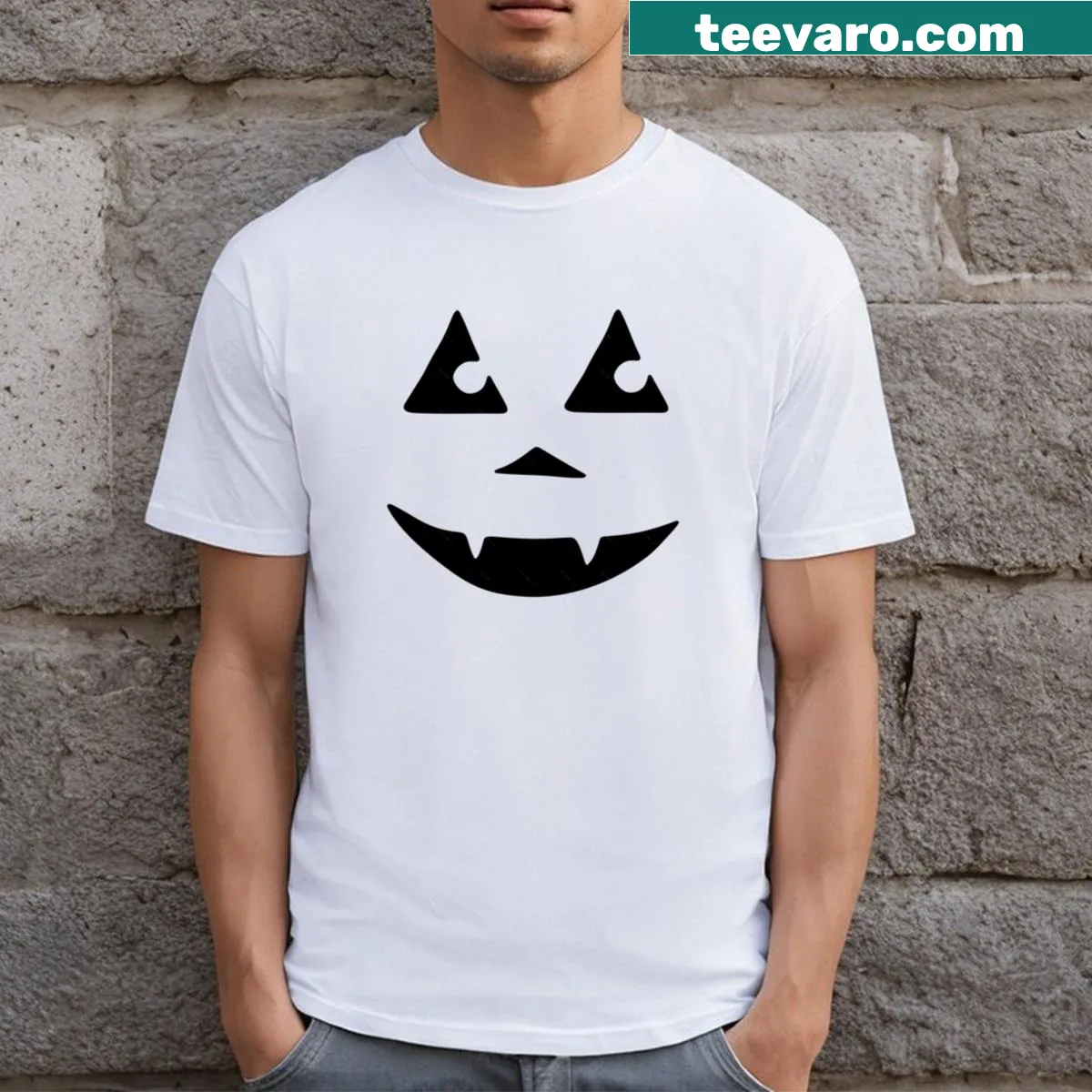 Halloween T-shirt with Jack O’ Lantern and ghost face — on a men's t-shirt