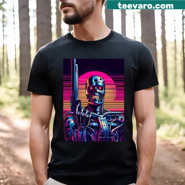 Futuristic Terminator graphic on T-shirt