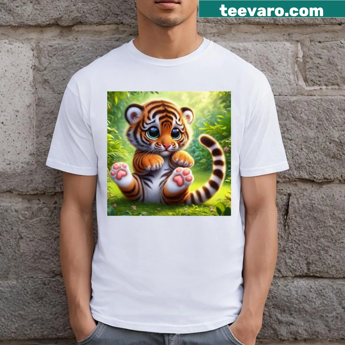 Illustration of a playful tiger cub on a T-shirt — on a men's t-shirt
