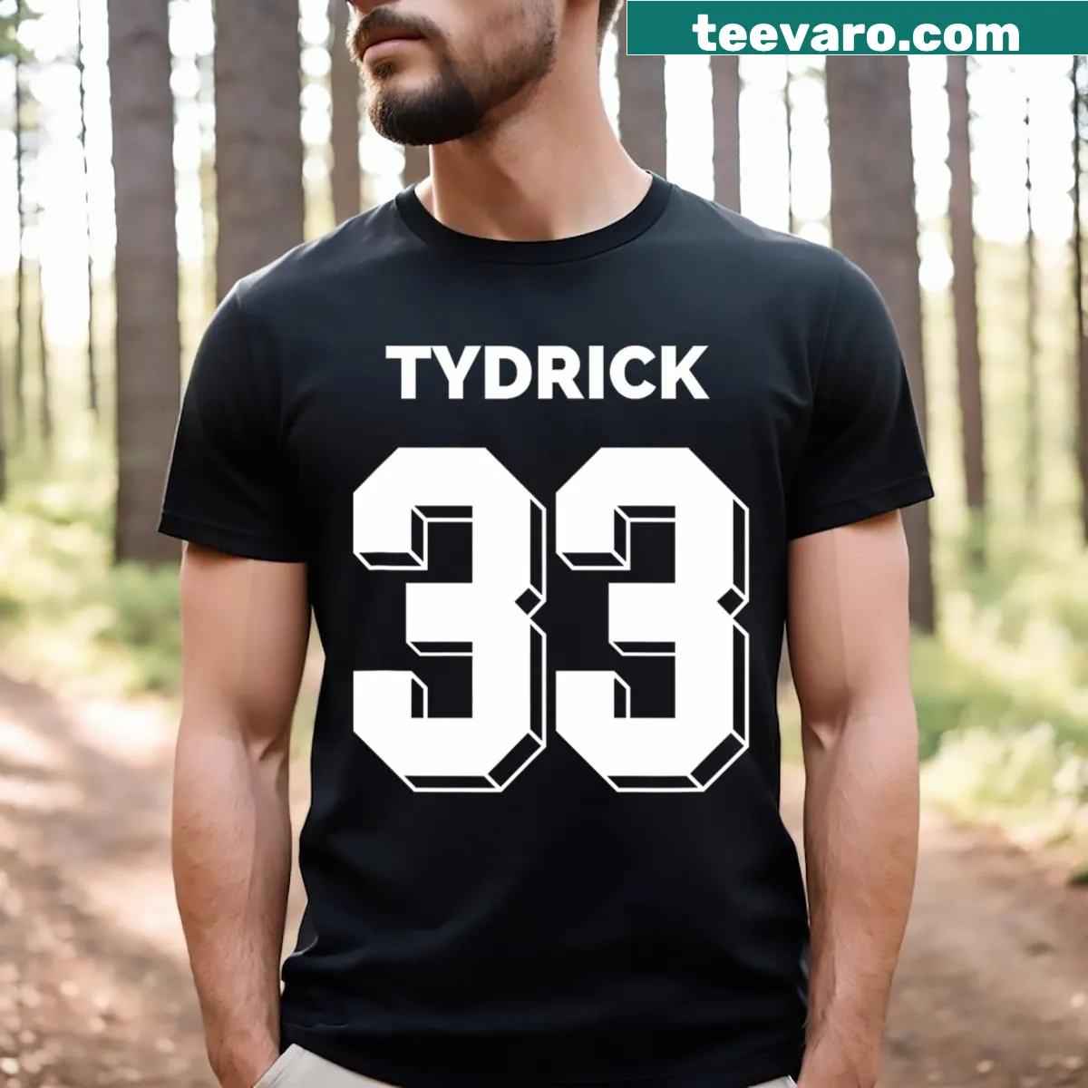 Football t-shirt with 'Tydrick 33' in bold text — on a men's t-shirt