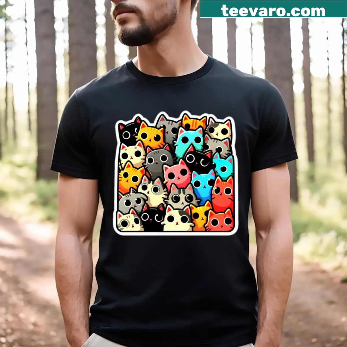 T-shirt featuring a playful message about cats — on a men's t-shirt