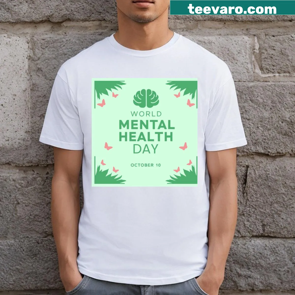 Long T-shirt with typography for World Mental Health Day — on a men's t-shirt