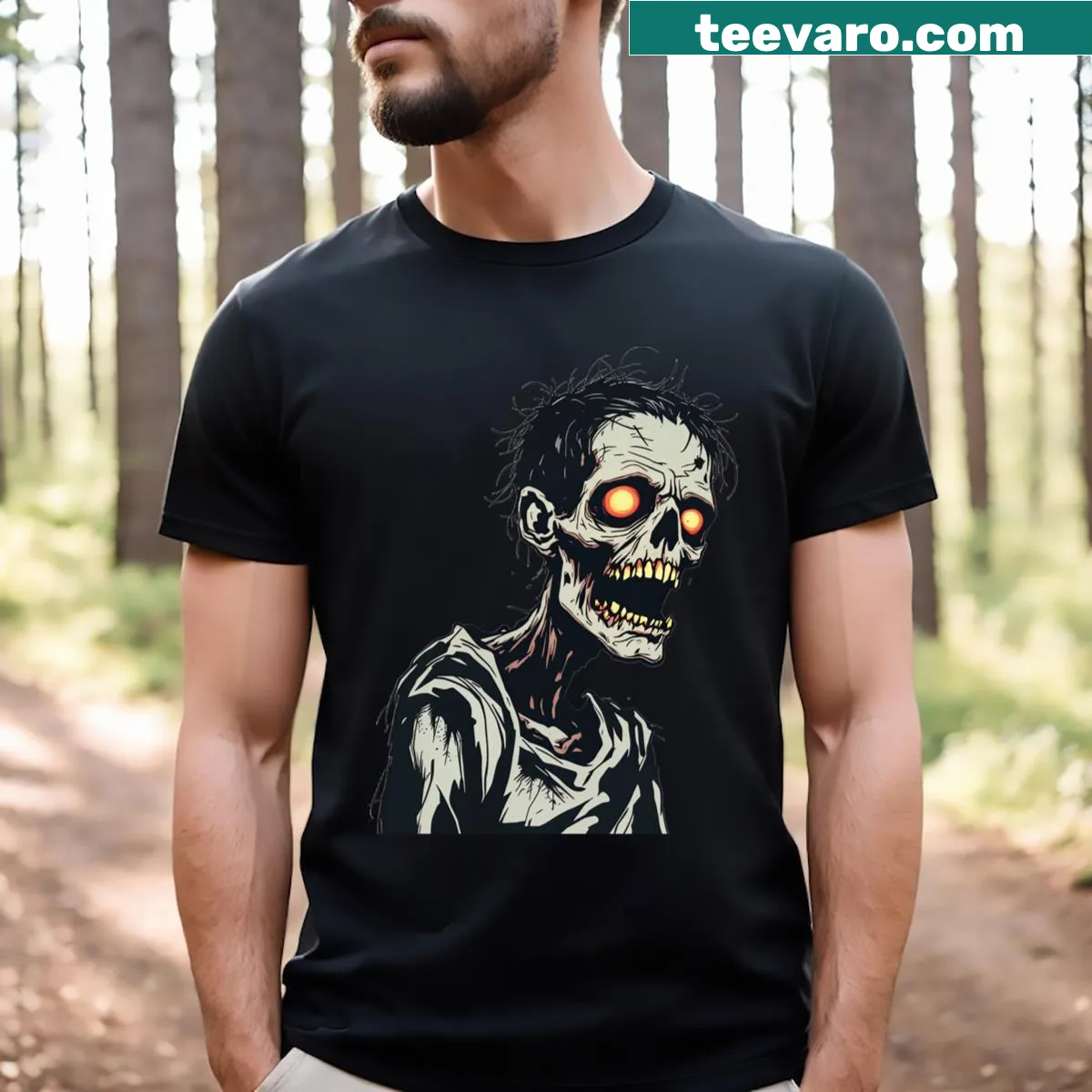 Dark T-shirt with a creepy zombie apocalypse design — on a men's t-shirt