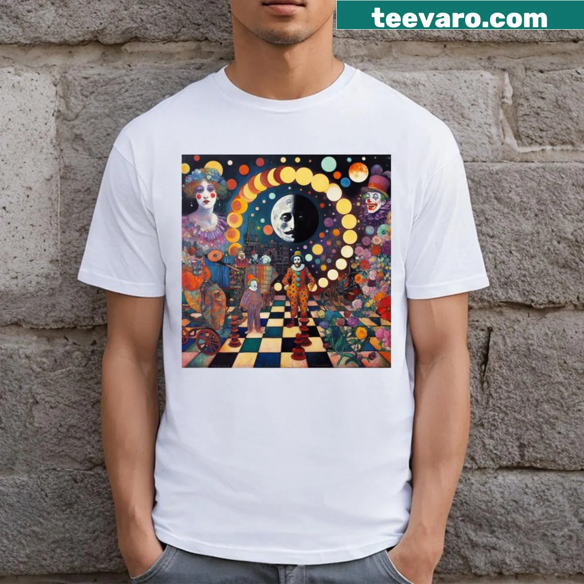 Dreamy moon and stars graphic on a classic t-shirt — on a men's t-shirt