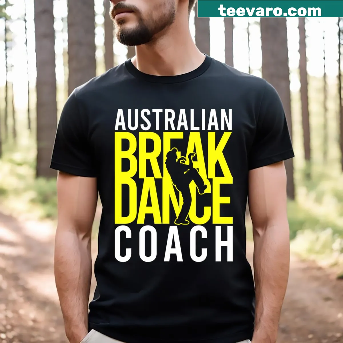 Breakdance coach themed t-shirt with playful design — on a men's t-shirt