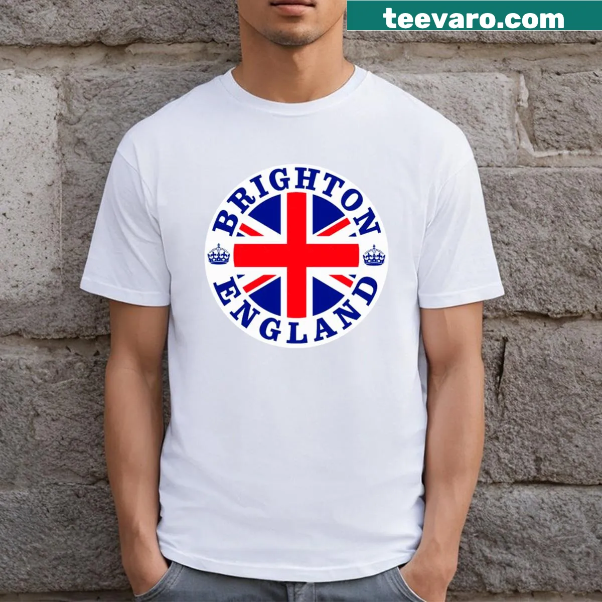Classic T-shirt representing Brighton with minimalist design — on a men's t-shirt