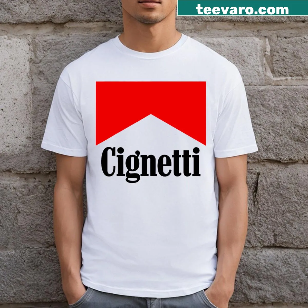 Playful Cignetti design t-shirt with artistic illustrations — on a men's t-shirt