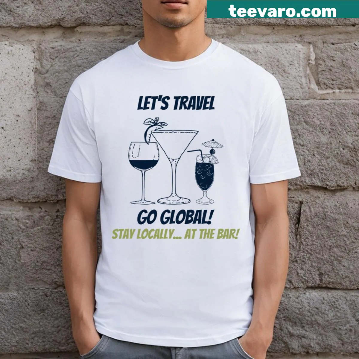 Classic t-shirt with 'Go Global' text design — on a men's t-shirt