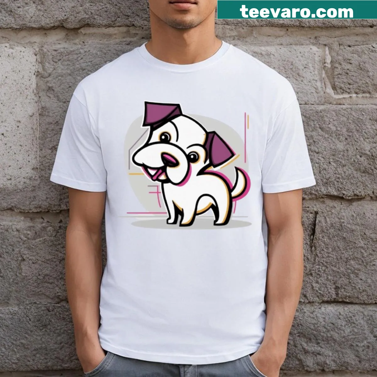 Classic T-shirt featuring a happy dog design for dog lovers — on a men's t-shirt