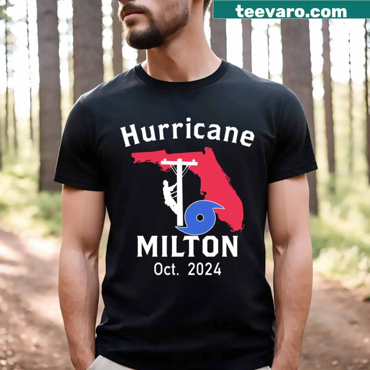 T-shirt honoring linemen for Hurricane Milton restoration efforts — on a men's t-shirt