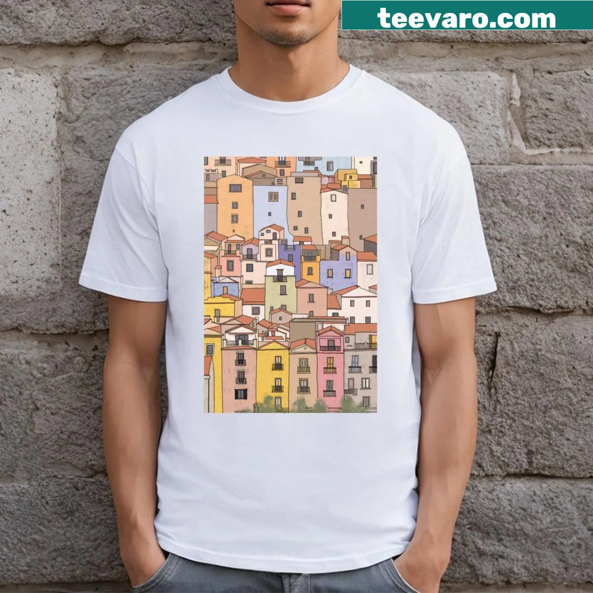 Illustrated t-shirt celebrating Italy's vibrant culture — on a men's t-shirt