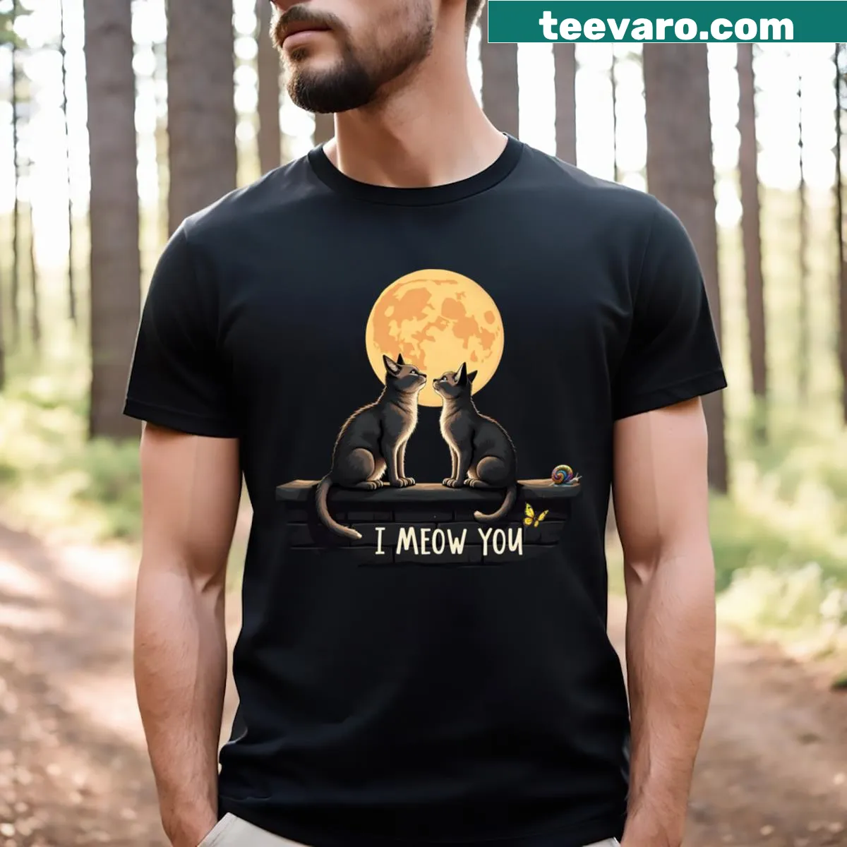 T-shirt featuring the pun I Love You Cats I Meow You for cat lovers — on a men's t-shirt