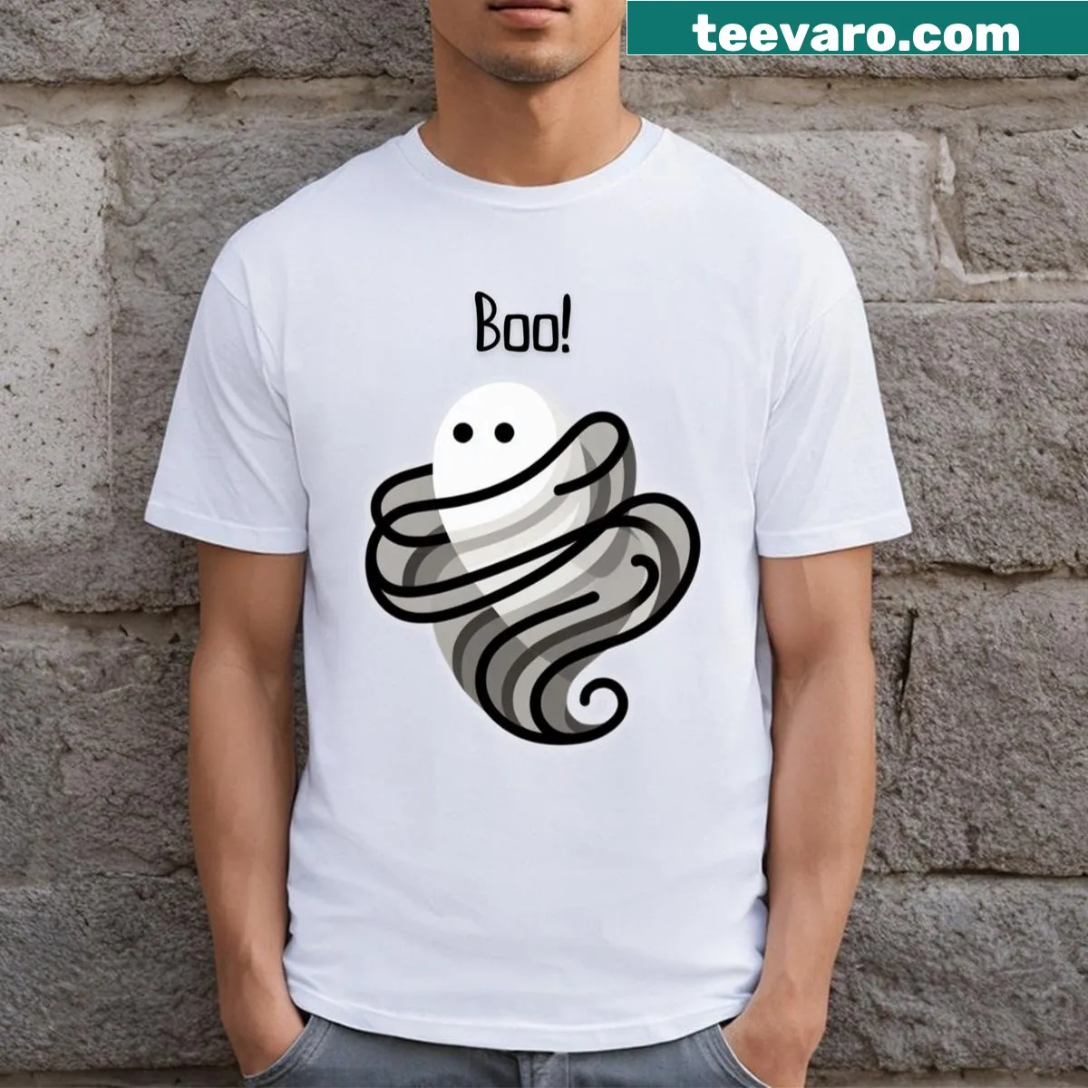 Minimalist ghost silhouette design on a classic t-shirt — on a men's t-shirt