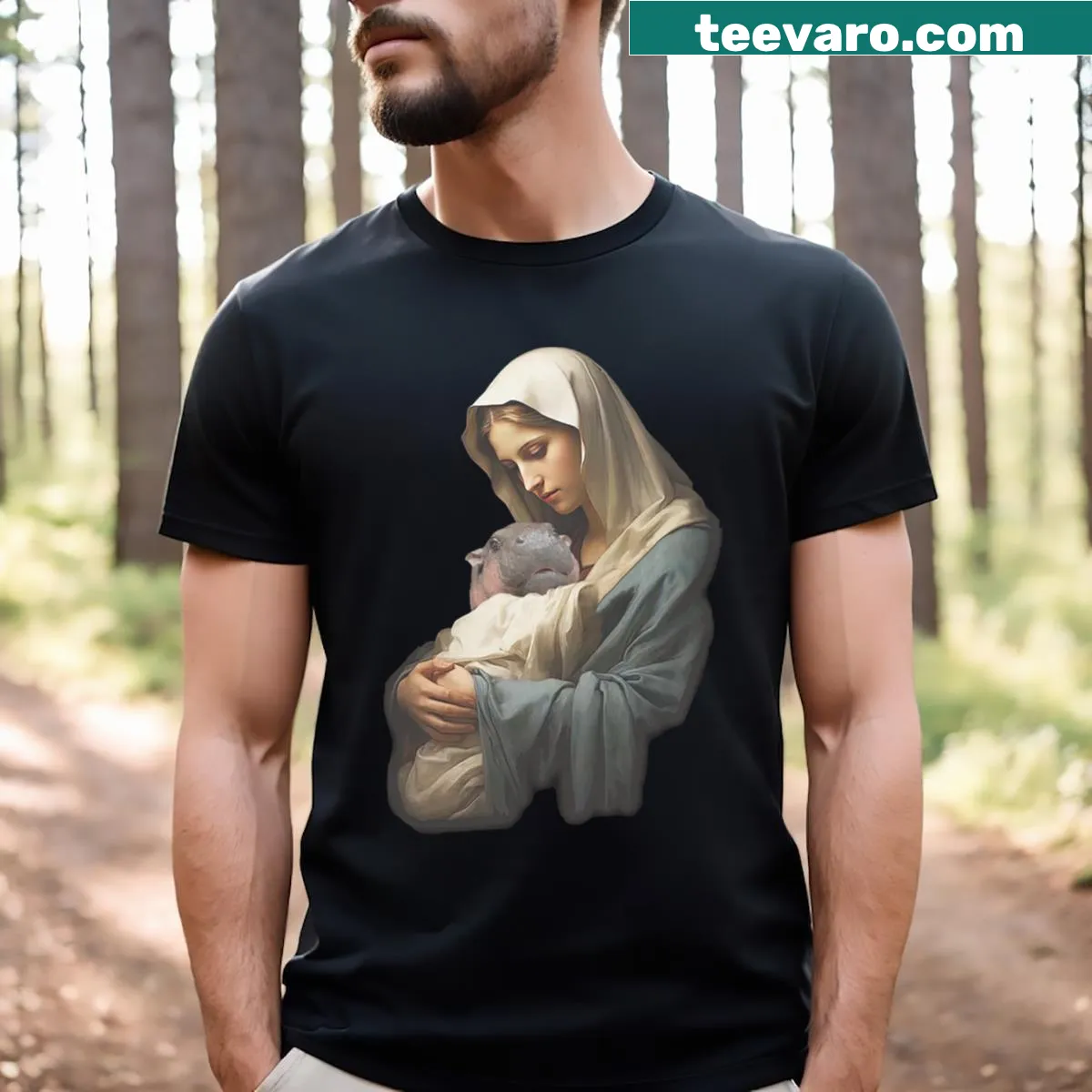 Illustration featuring Moo Deng Anf Maria on a classic T-shirt — on a men's t-shirt