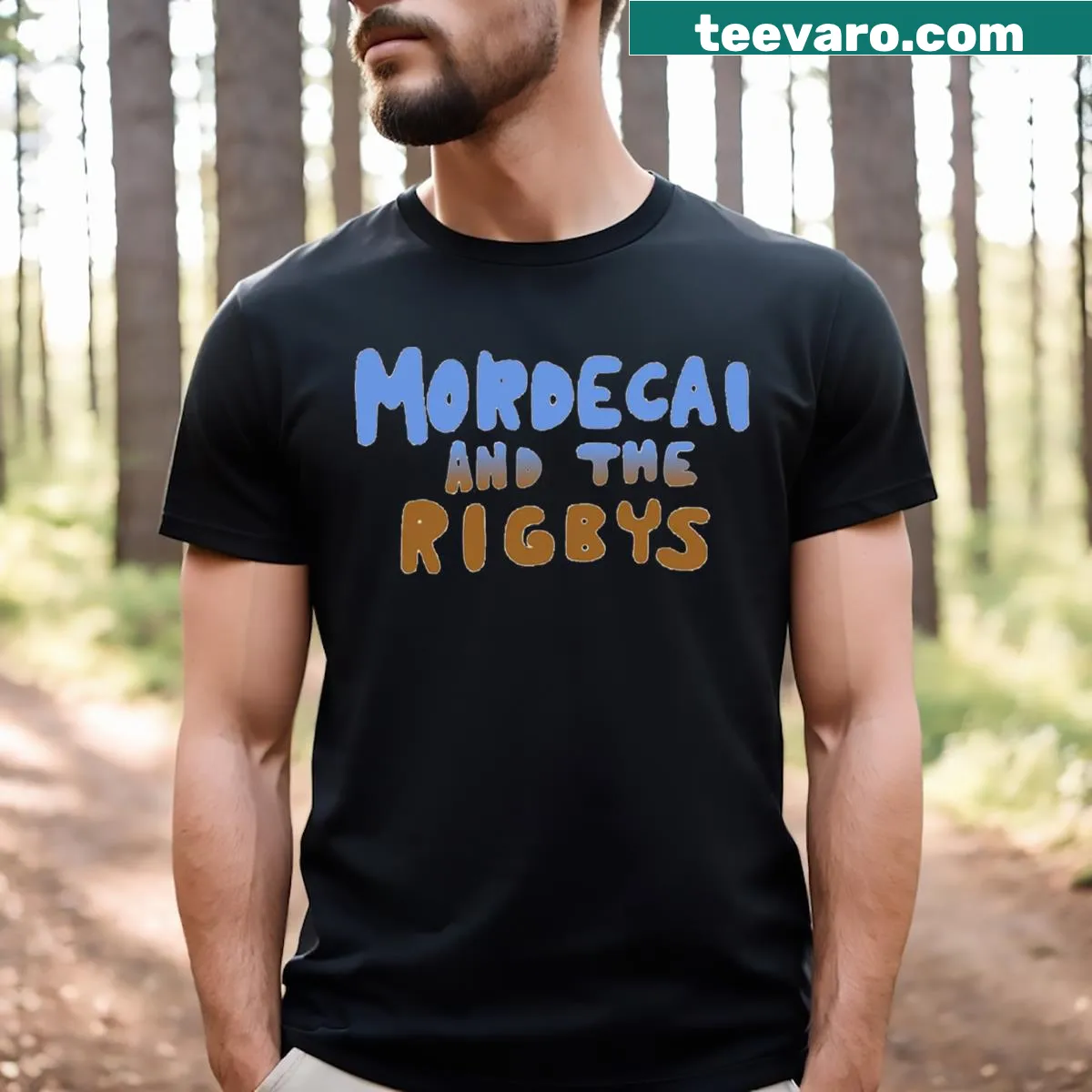 Ringer T-shirt featuring Mordecai and The Rigbys graphic — on a men's t-shirt
