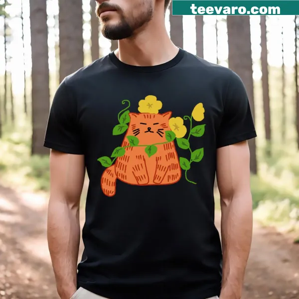 Classic T-shirt featuring an orange cat and vine design