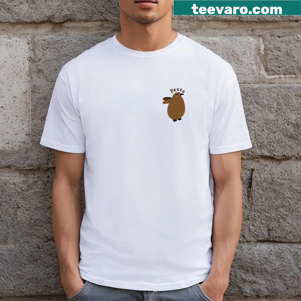 Illustration of a cute giant baby penguin on a classic t-shirt — on a men's t-shirt
