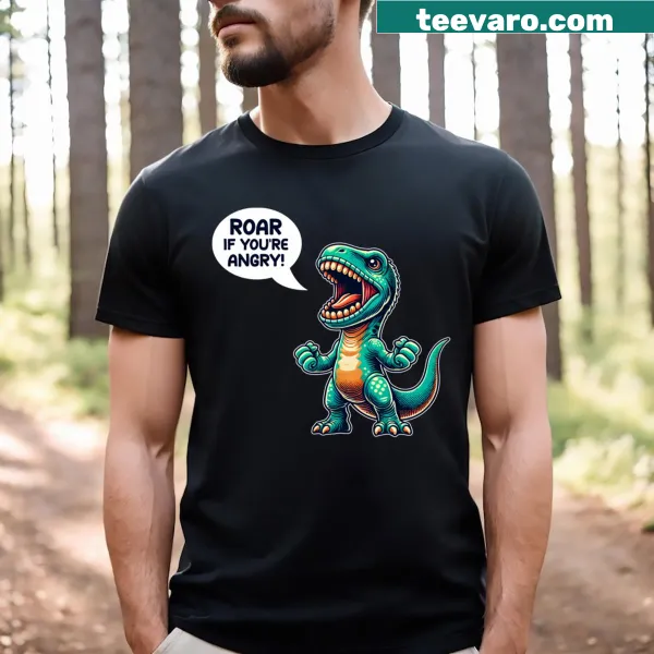 Classic T-shirt featuring a roaring dinosaur illustration