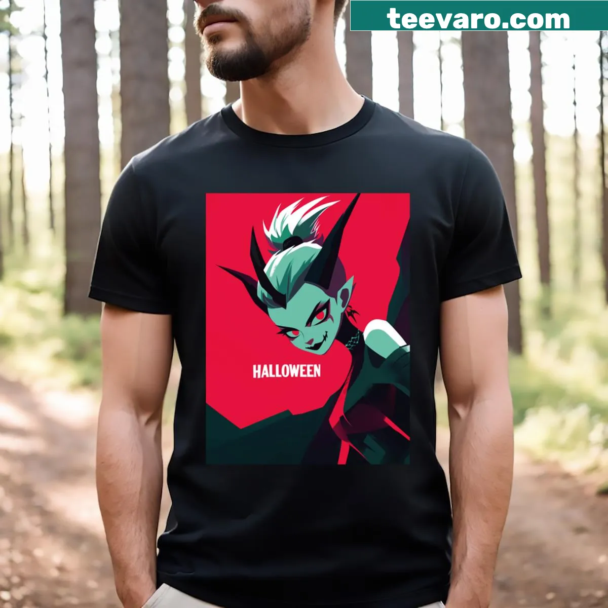 T-shirt featuring a playful shadow creature for Halloween — on a men's t-shirt