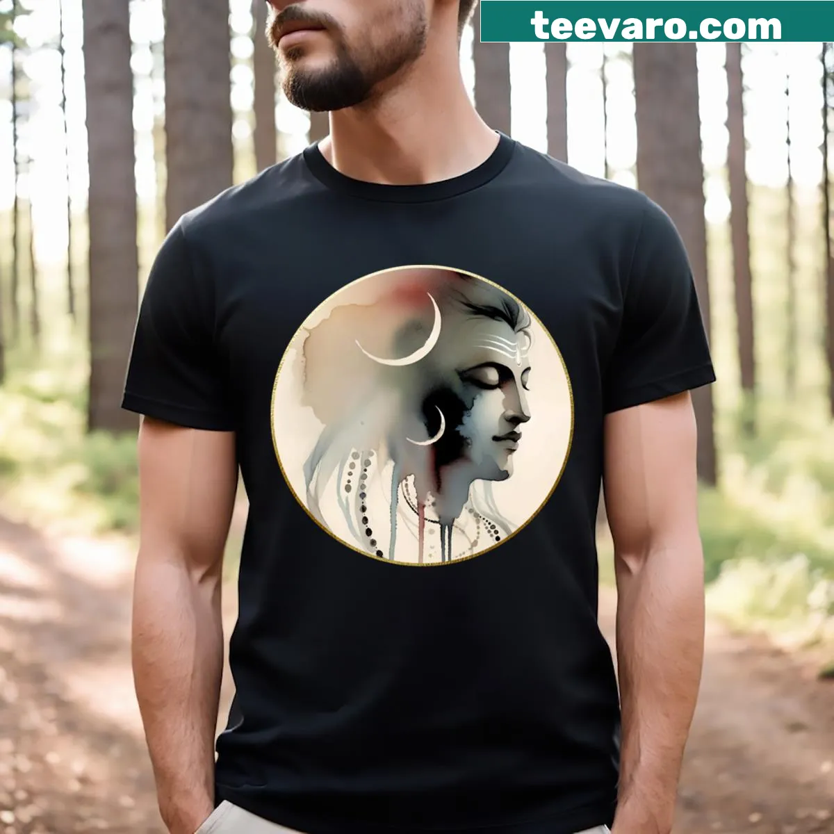 Illustrative t-shirt featuring a serene design of Shiva — on a men's t-shirt